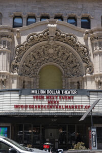 Close to the market, the Million Dollar Theater was one of the earliest and largest movie palaces in the US. Built at the time when Downtown LA was the home to the movie industry, before its departure to Hollywood.